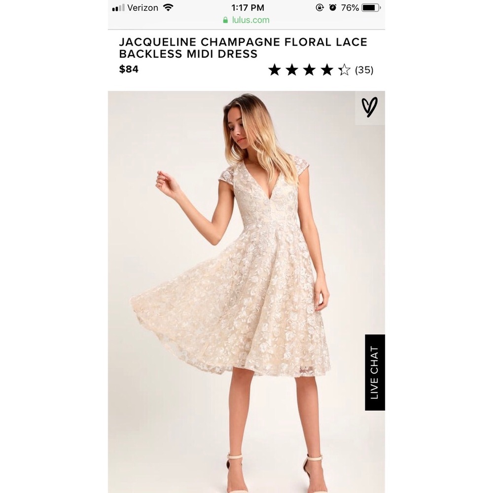 Lulus Champagne Floral Lace Backless Midi Dress